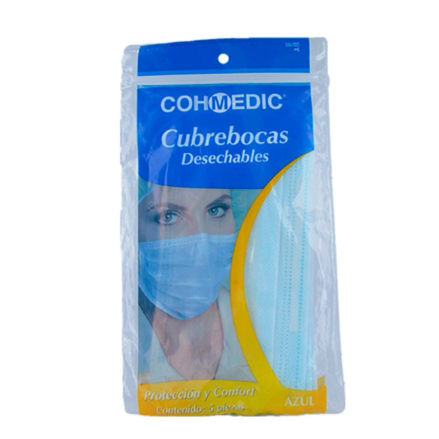 CUBREBOCAS DESECHABLE COHMEDIC AZUL 5PZS