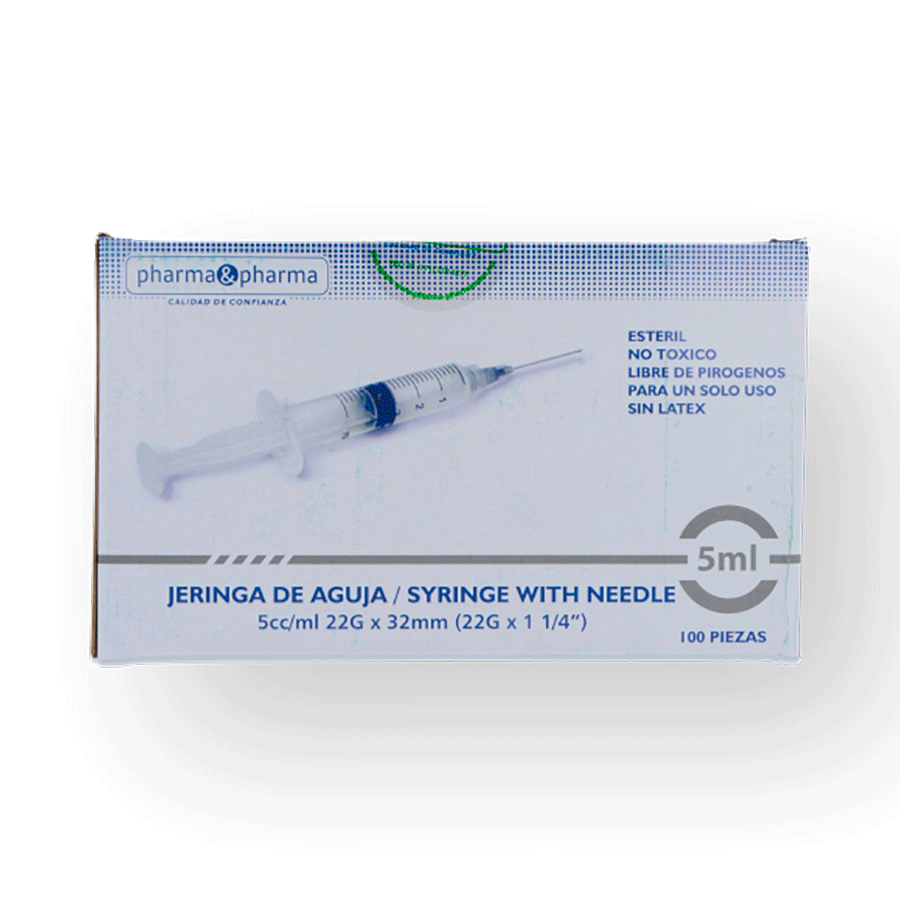 JERINGA 5ML NEGRA 22Gx32mm 100PZS